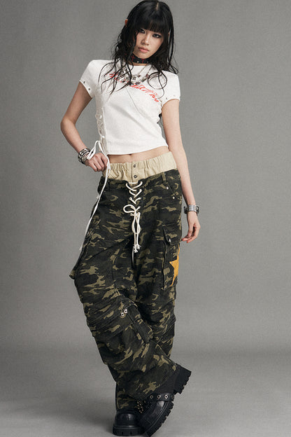 Detachable Camouflage Wide-Leg Pants