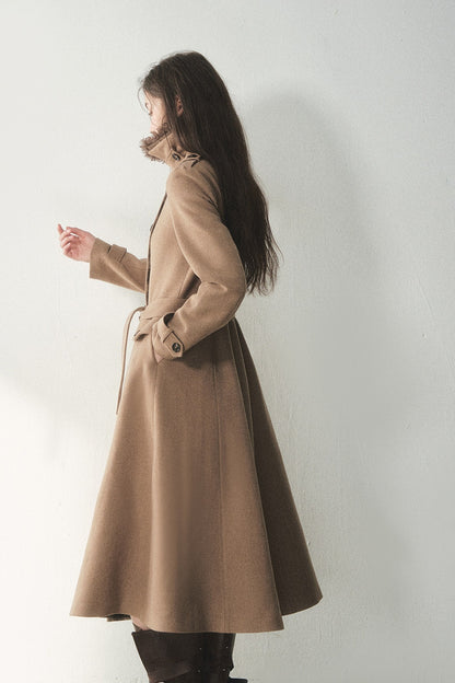 Brown Double-Breasted Wool Coat