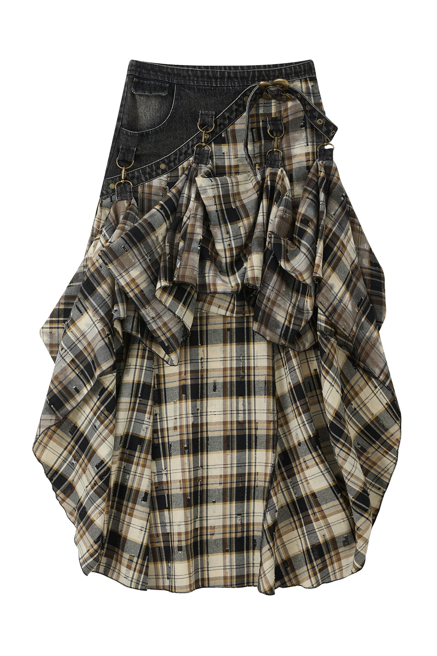 Retro Plaid Asymmetrical Denim Skirt