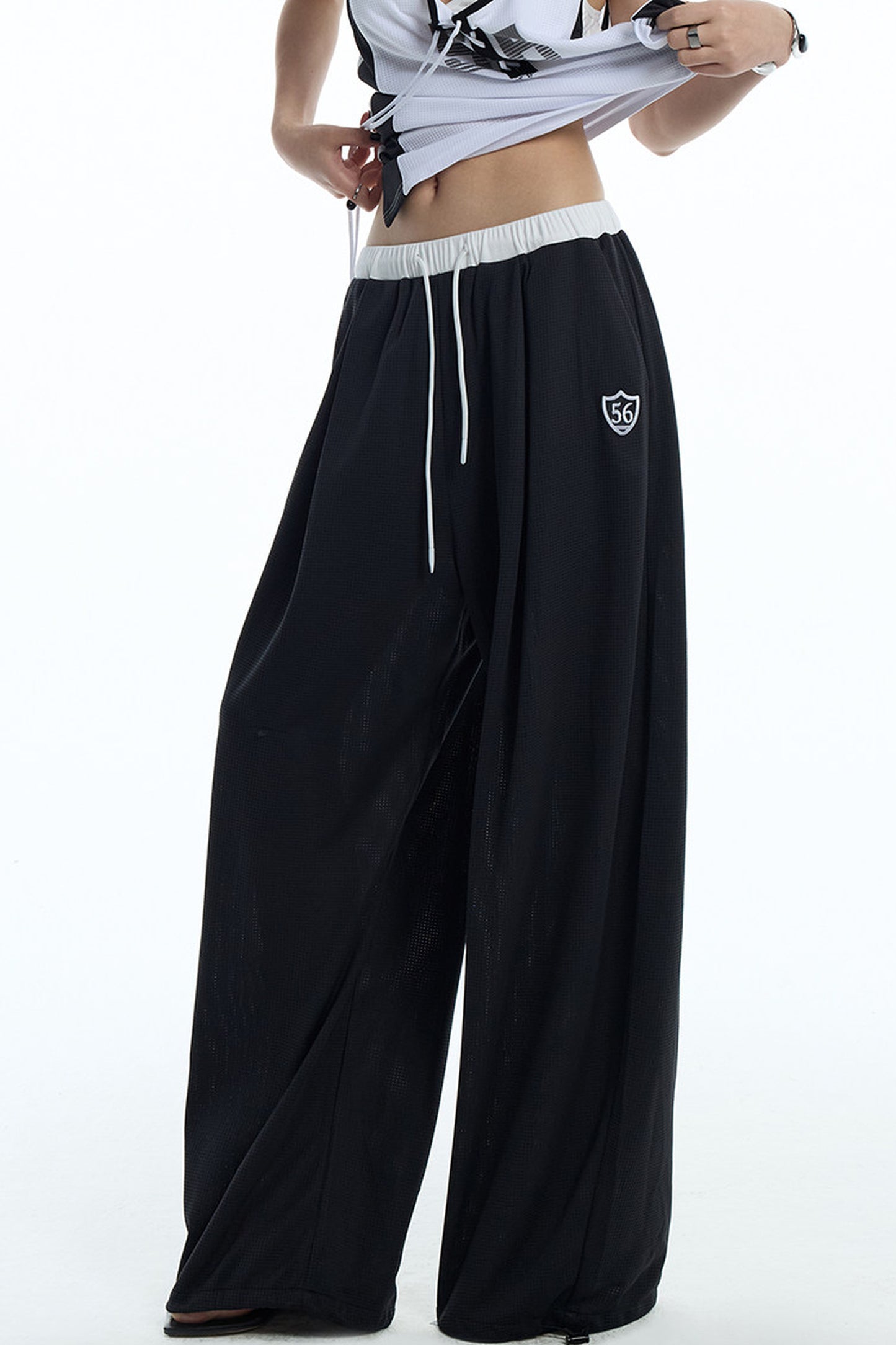 Black White Color-Block Sports Pants