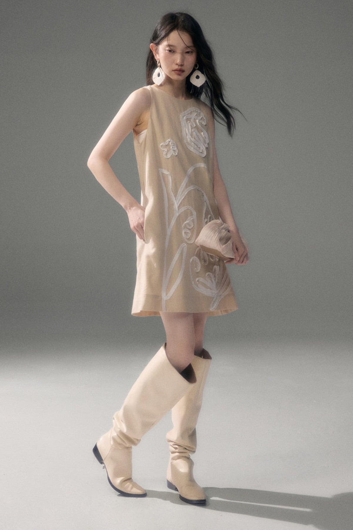 3D Floral Bird Tencel Dress