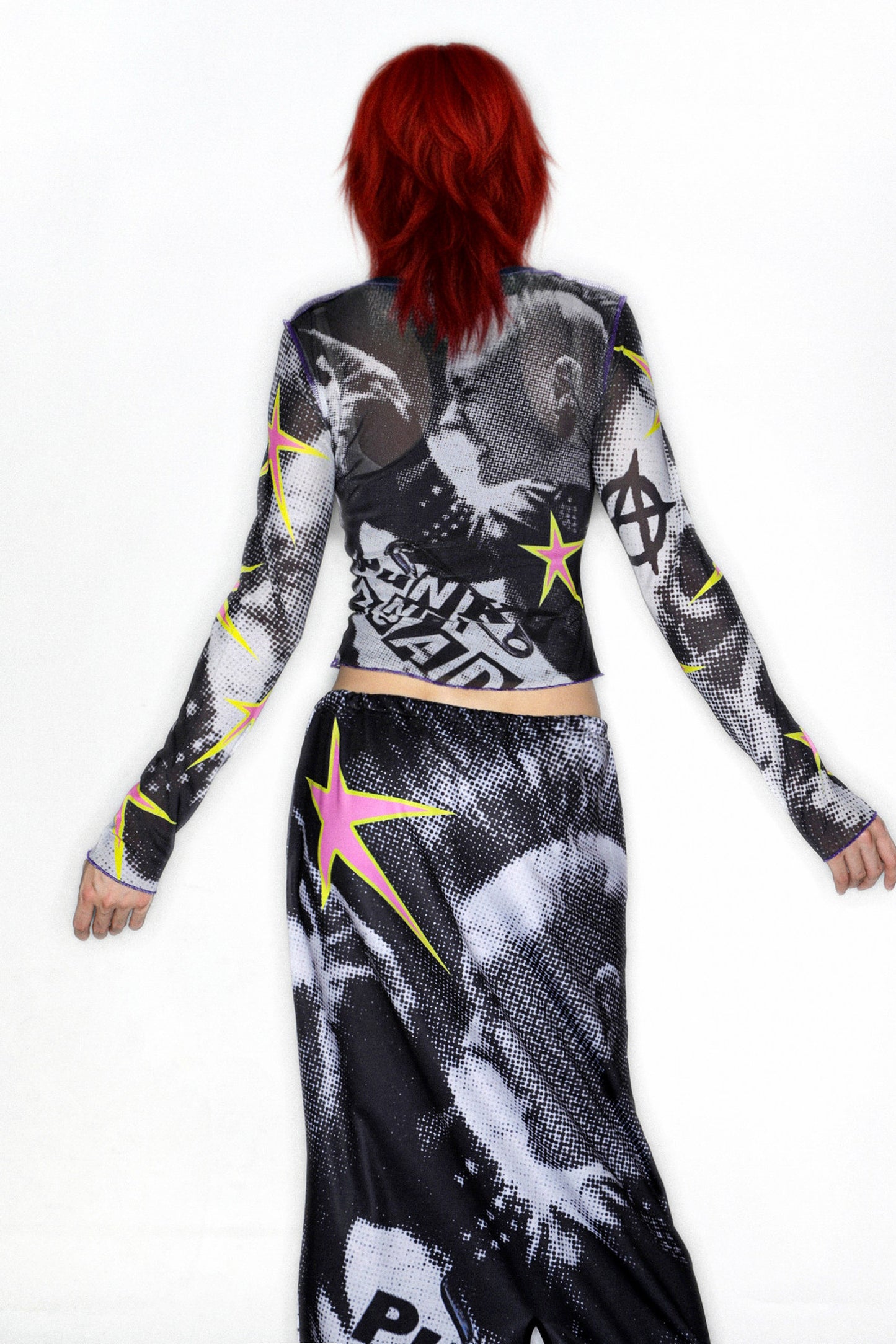 Y2K Graphic Long Sleeve Mesh Top