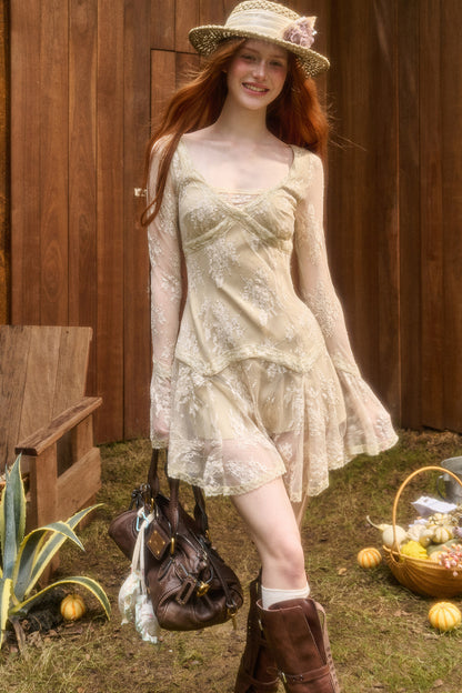 3D Vine Relief Cotton Lace Dress