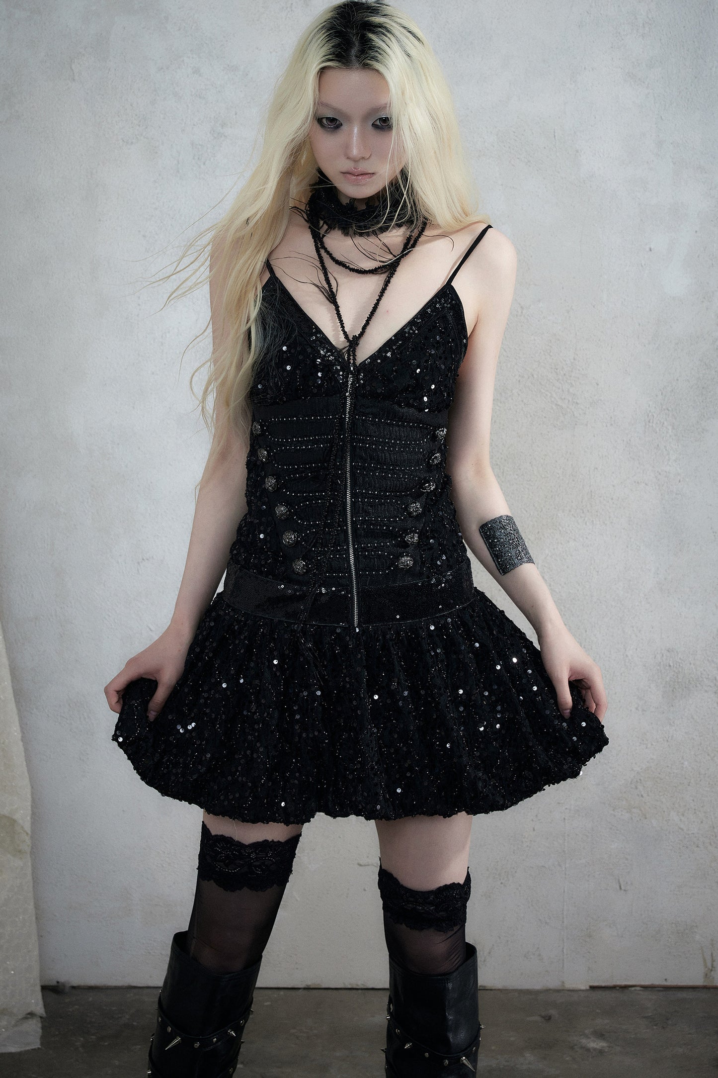 Retro Jacquard Sequin Dress