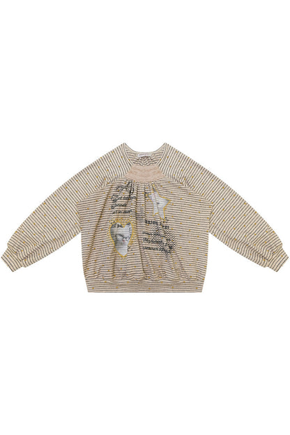Striped Cat Print Sweatshirt