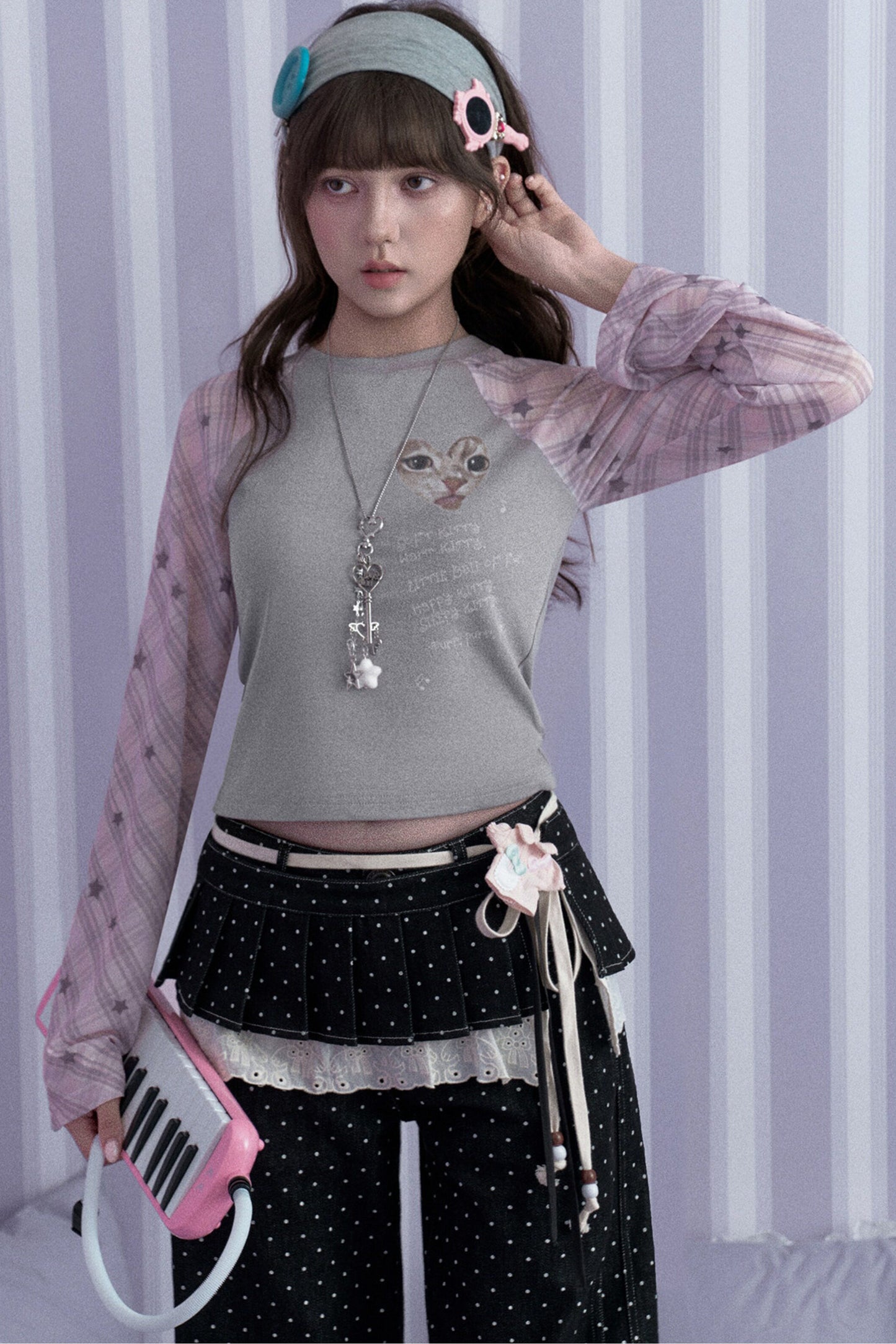 Cat Print Raglan T-Shirt