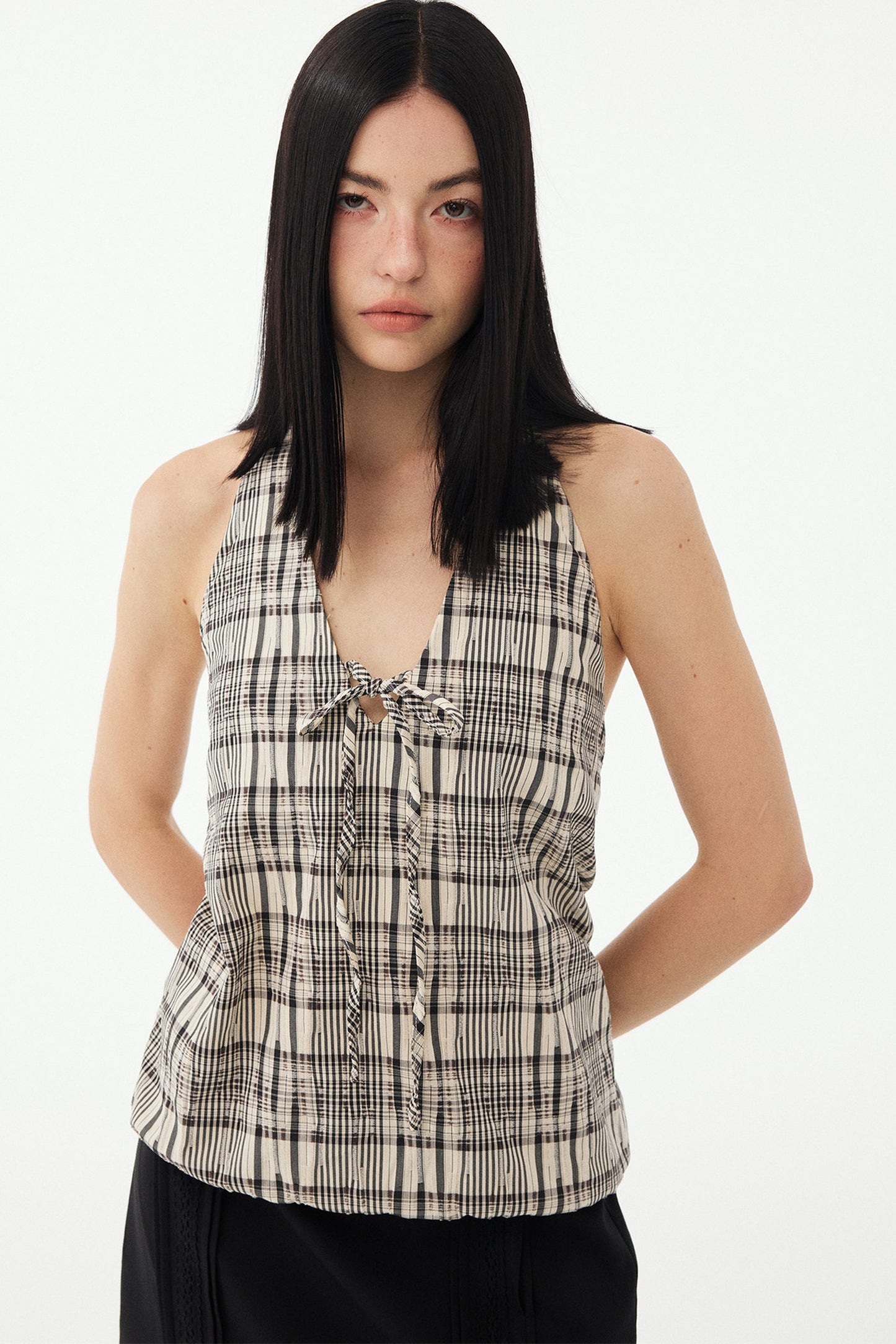 Black and White Plaid Halter Camisole