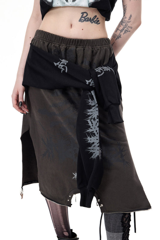 Two Way Thorn Print Patchwork Vest Skirt
