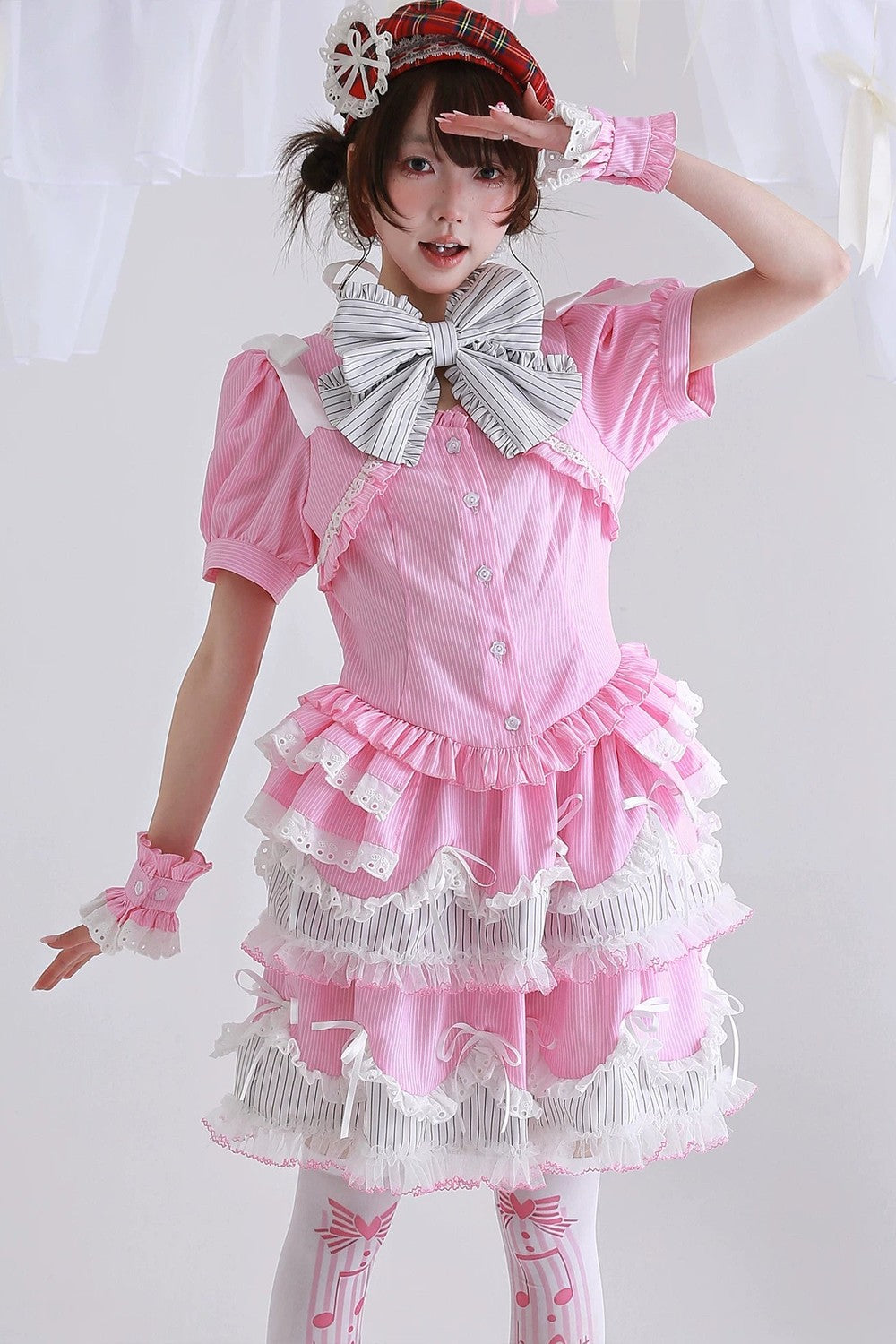 Pink Showa Retro Striped Top