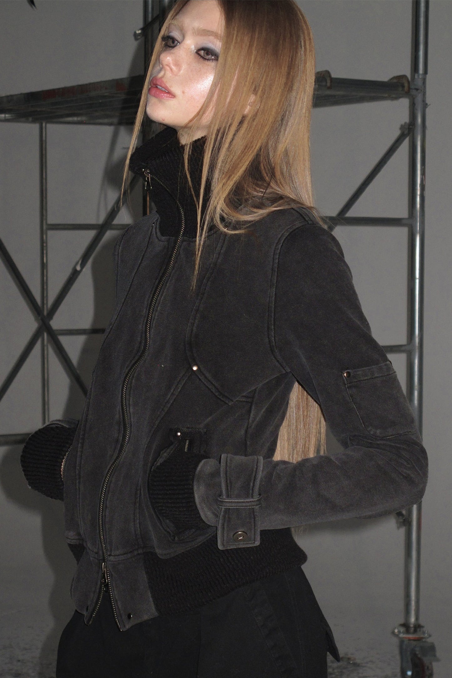 Distressed Patchwork Zip Jacket