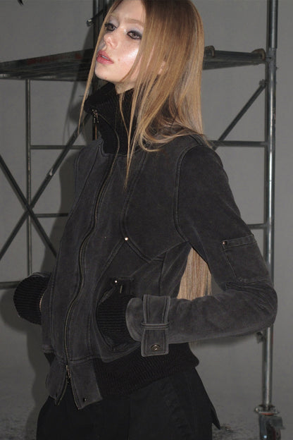 Distressed Patchwork Zip Jacket