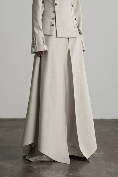 French Linen Blend Layered-Look Wide-Leg Pants
