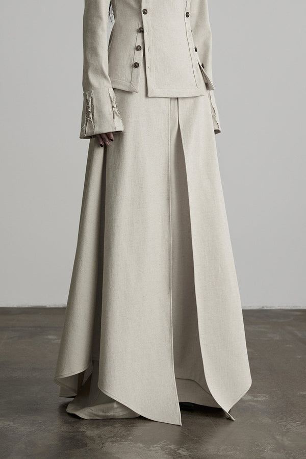 French Linen Blend Layered-Look Wide-Leg Pants