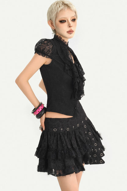 Dark Style Lace Stand Collar Top