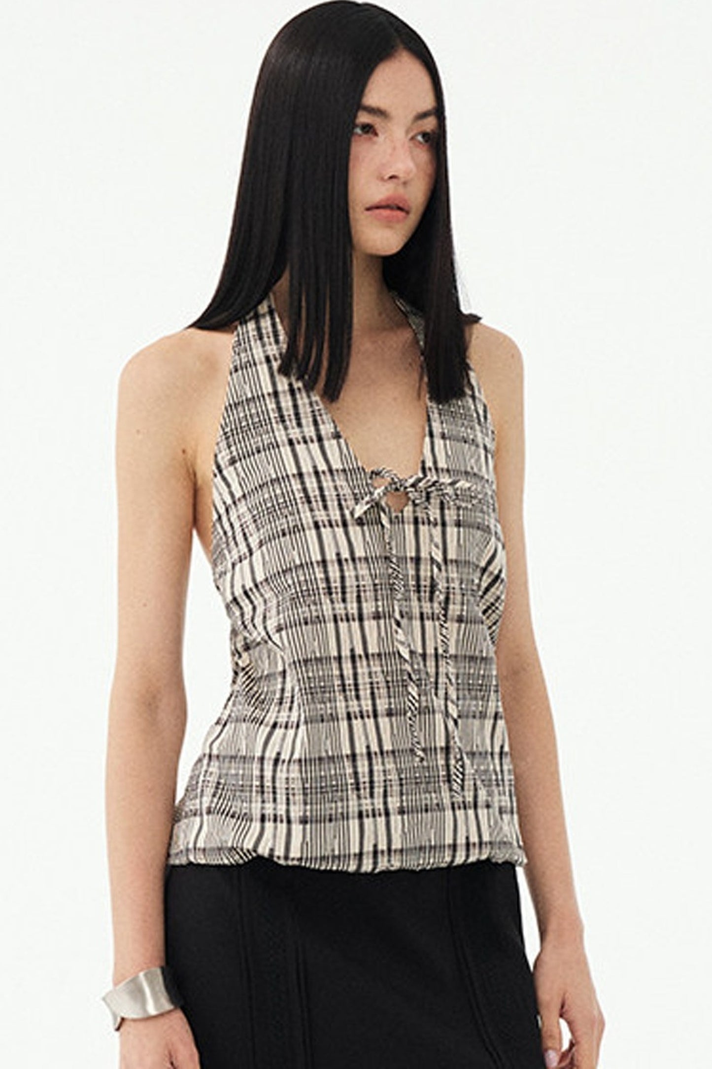 Black and White Plaid Halter Camisole