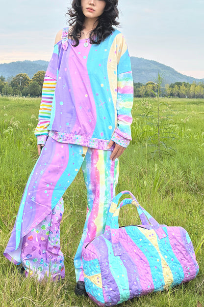 Neon Wave Y2K Off-Shoulder Sweatshirt