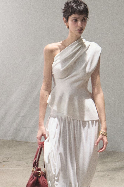 White Asymmetrical Lyocell Top