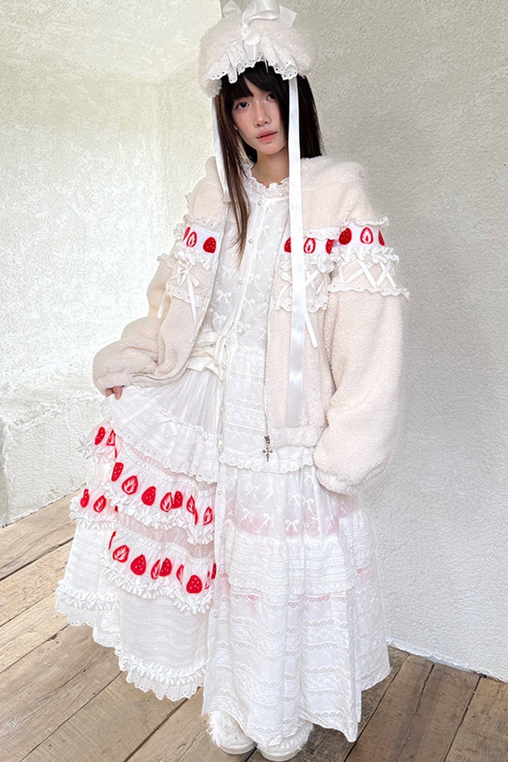 Strawberry Print Lace Tiered Skirt