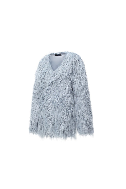 V-Neck Shaggy Contour Fur Jacket