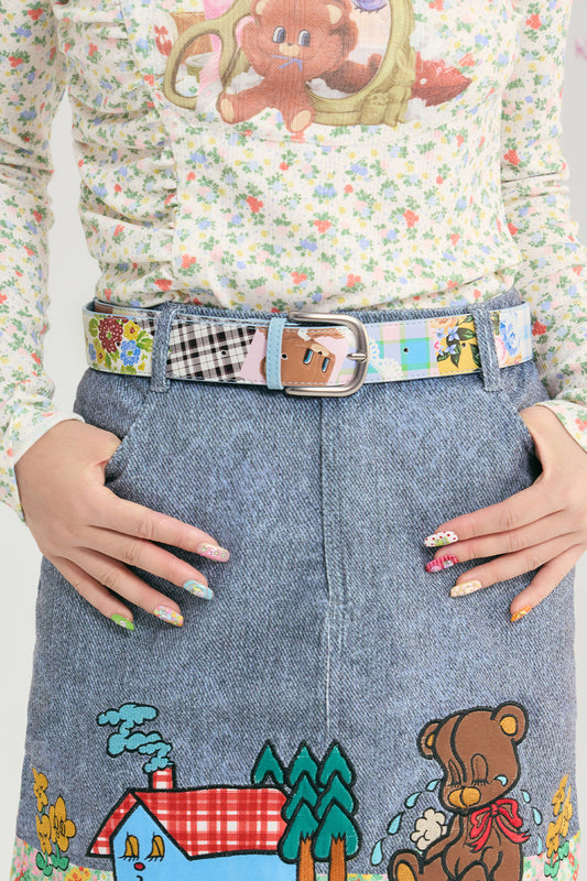Teddy Bear Patchwork Pin Buckle Belt