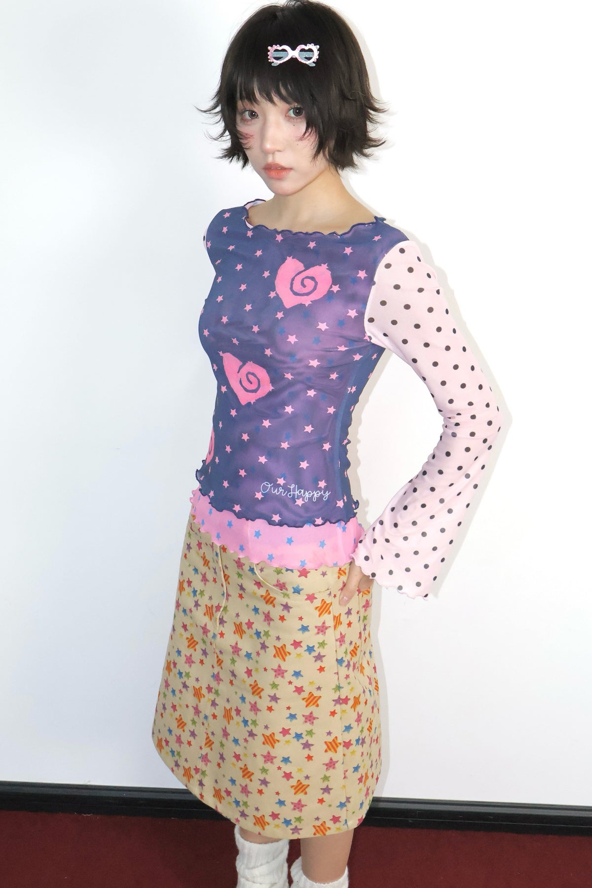 Star Print Mid-Waist A-Line Skirt
