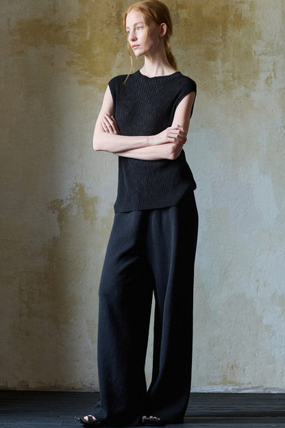 Black Linen Knitted T-Shirt