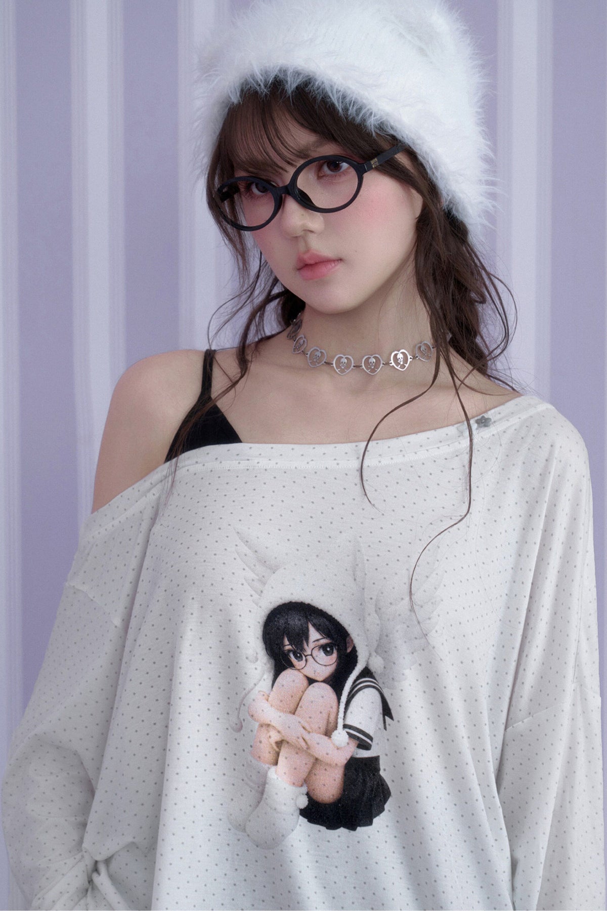 White Star Off-Shoulder Layered-Look T-shirt