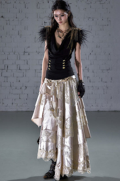 Gold Foil Feather Fringe Vest
