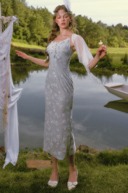 Little Swan Floral Fishtail Dress Shawl Set-Up