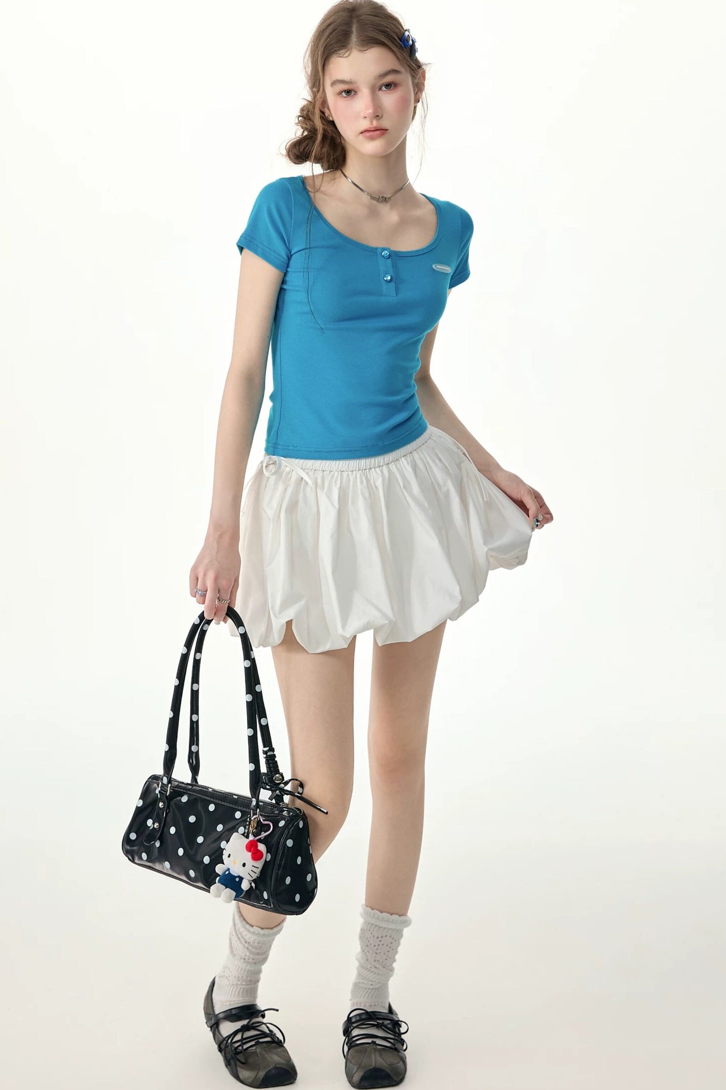 Sea Salt Blue U-Neck Slim Fit Top
