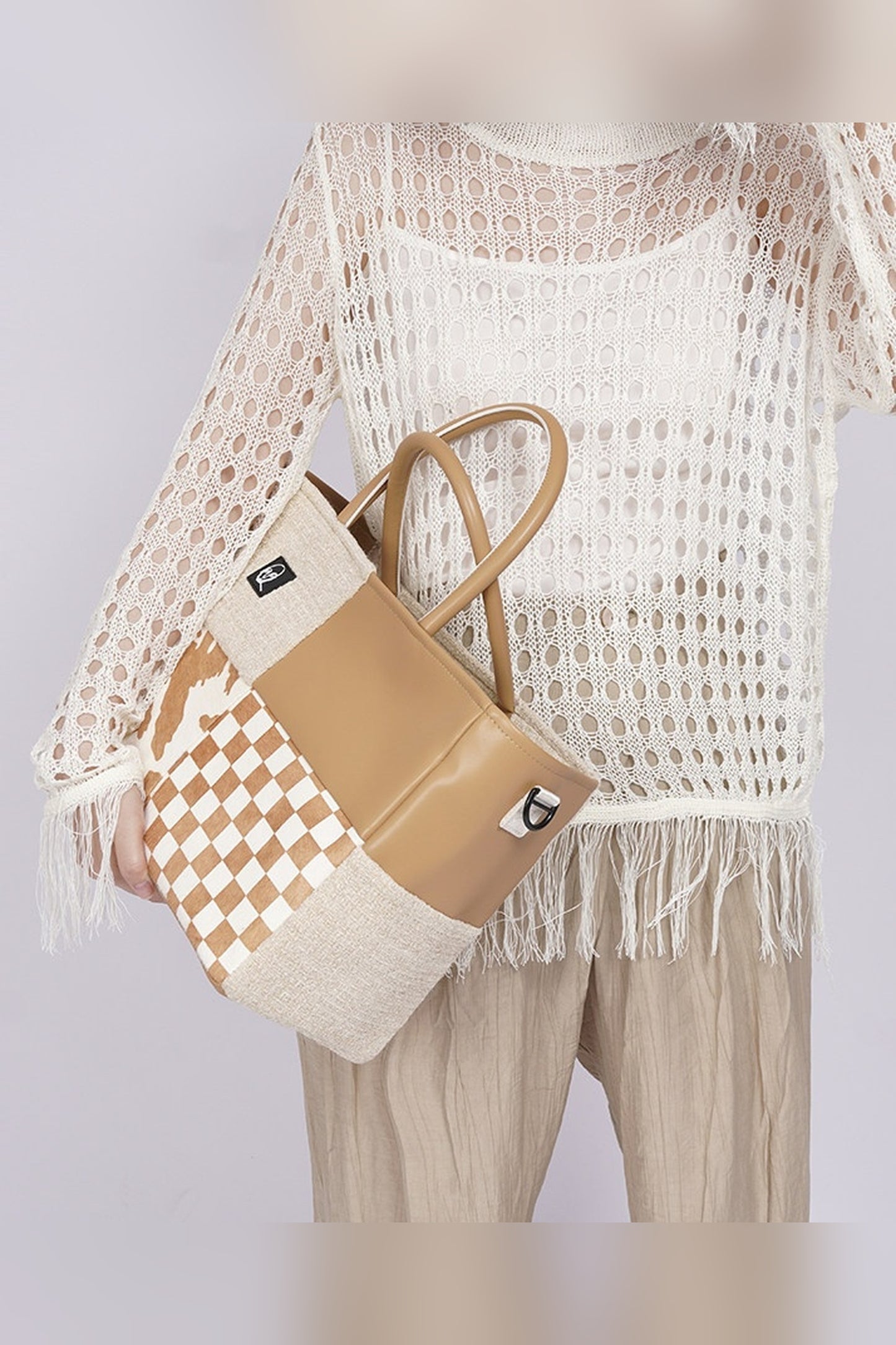 Y2K Leather Contrast Tote Bag