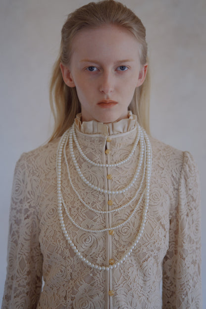 Beige Lace Stand Collar Blouse