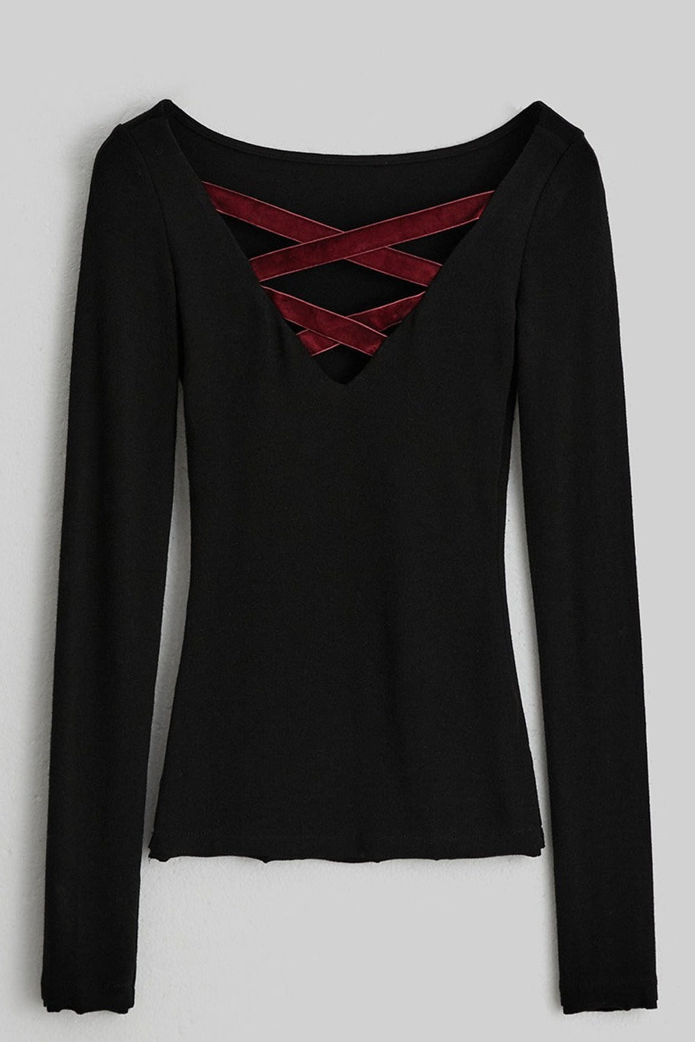 Red Velvet Cross-Tie Long Sleeve T-Shirt
