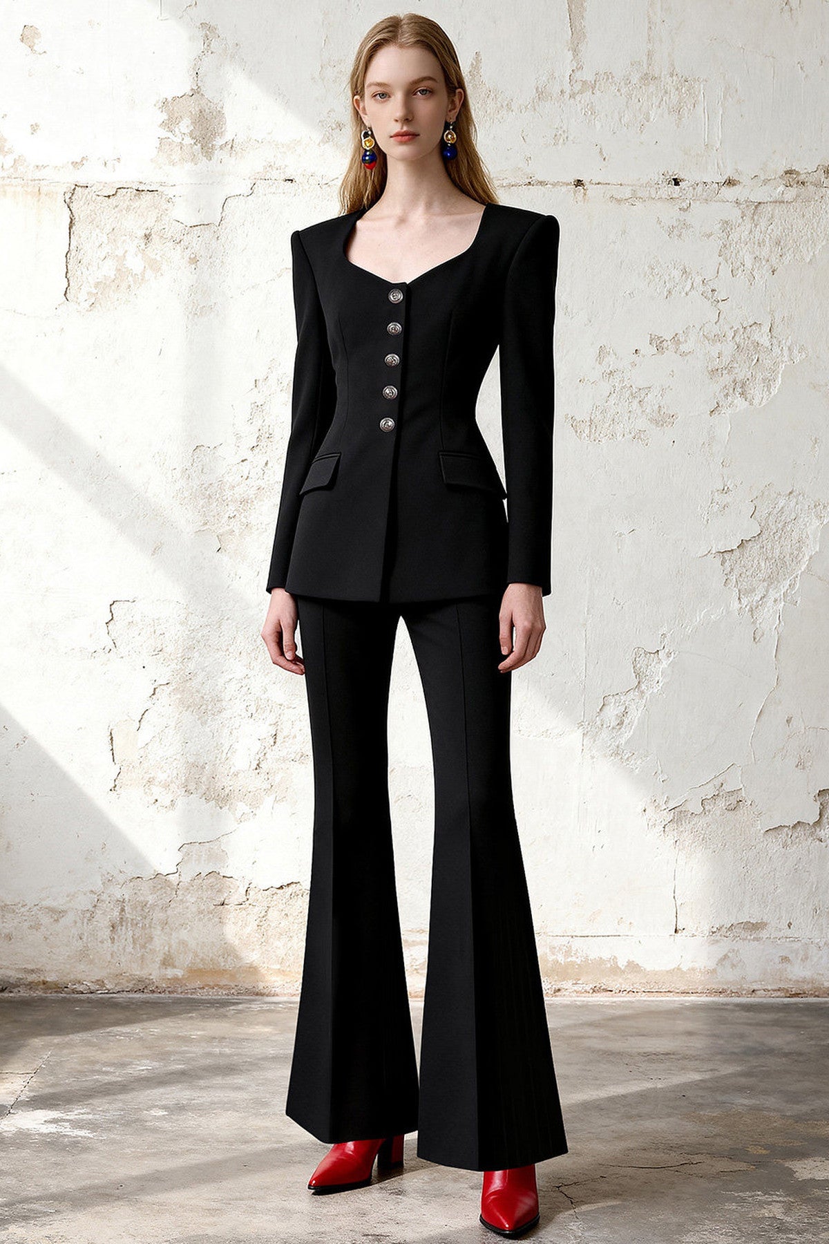 Rhinestone Blazer Flared Pants Set