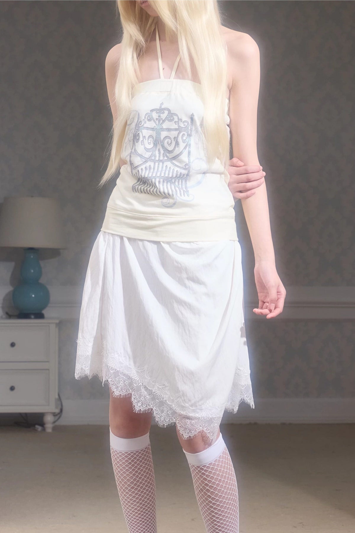 Asymmetrical Pleated A-Line Lace Trim Skirt