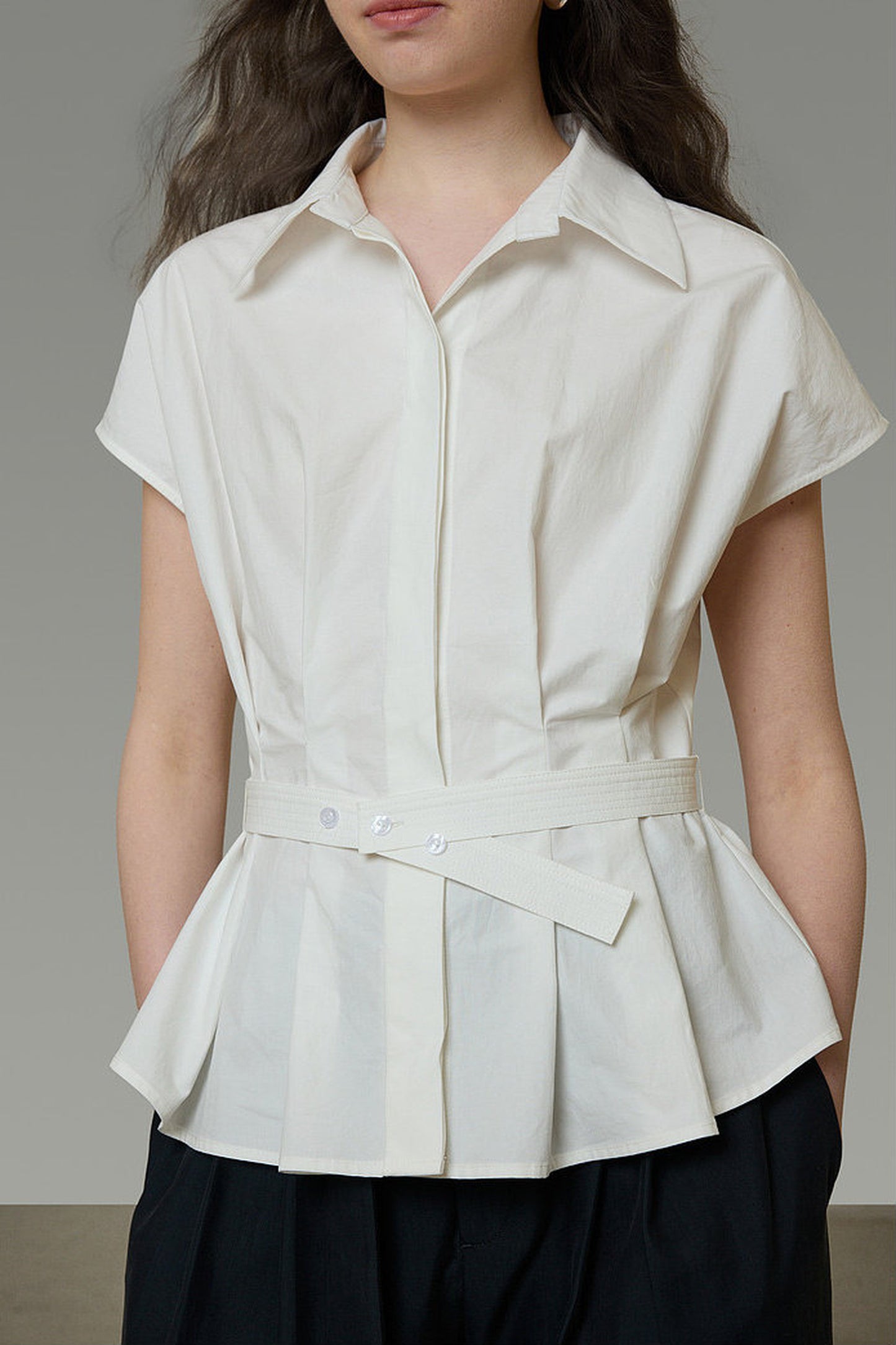 Elegant Pleated Short-Sleeved Shirt