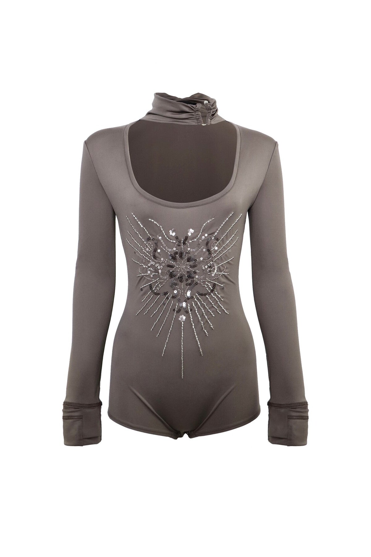 Sequin Embroidered Low-Neck Bodysuit