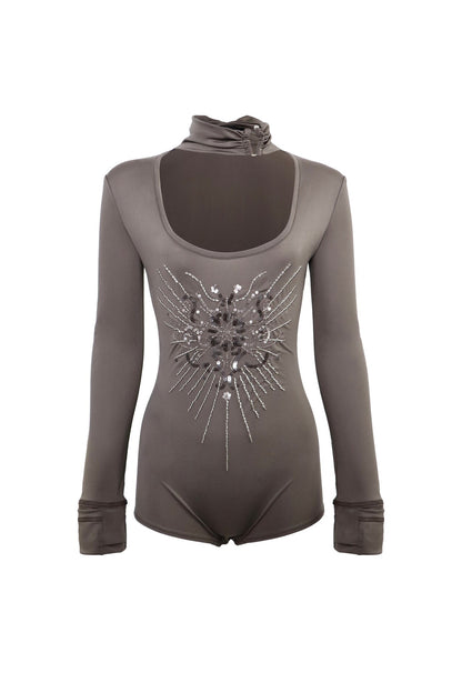 Sequin Embroidered Low-Neck Bodysuit