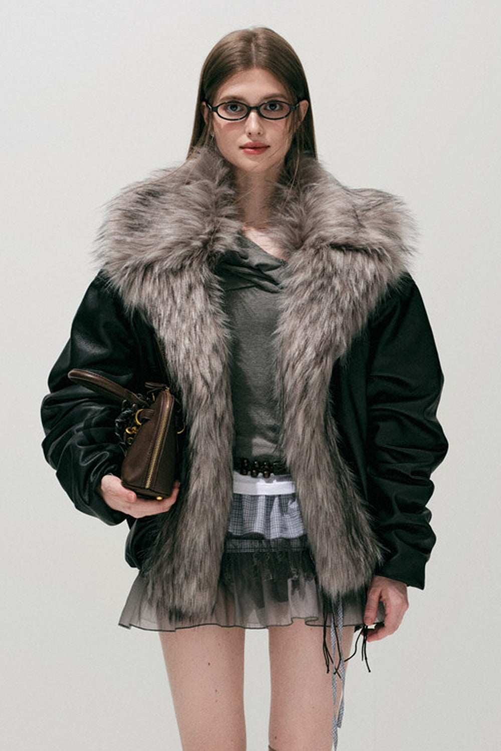 Large Fur Collar Leather Jacket