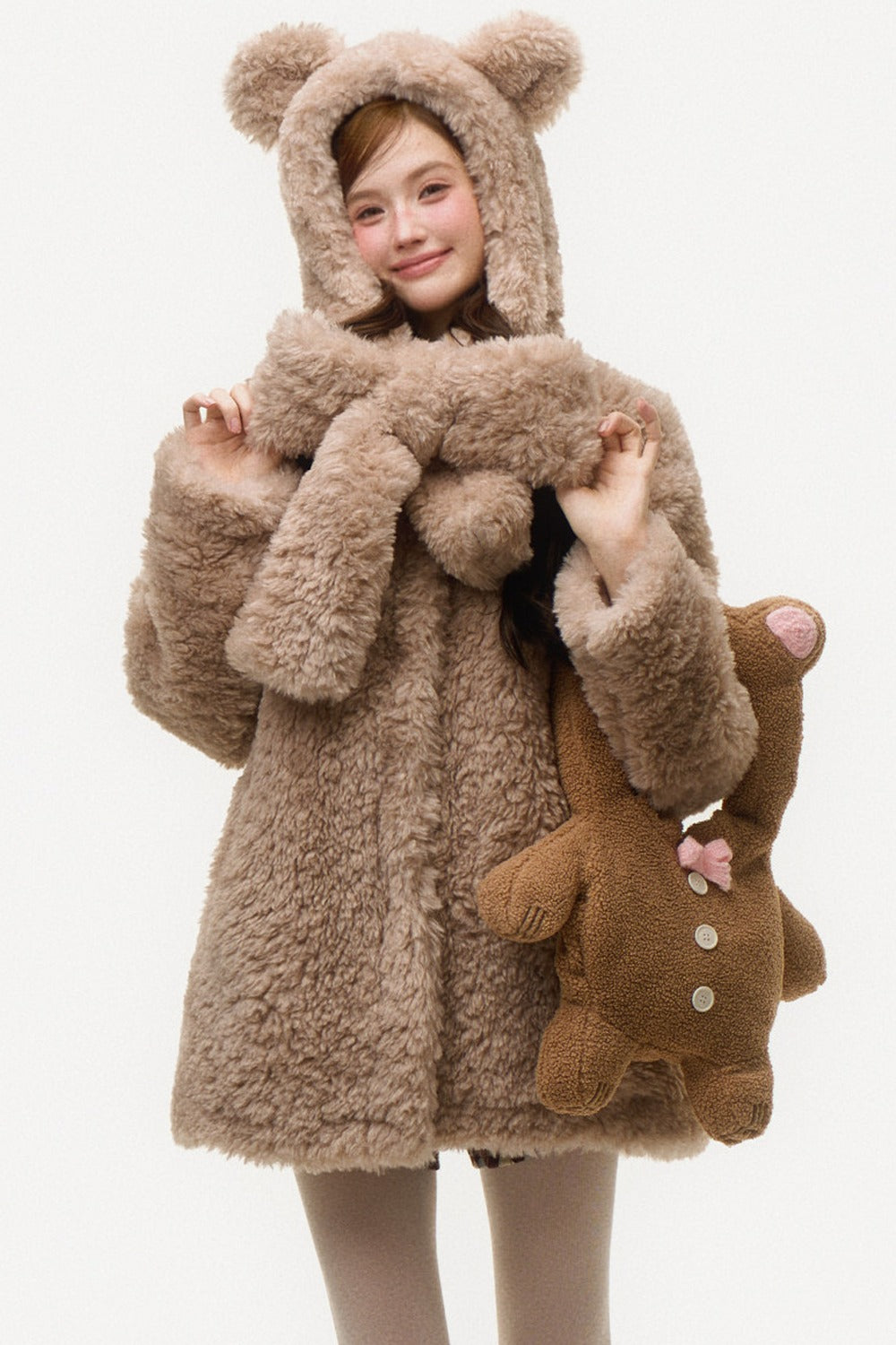 Hooded Bear Ear Fur Coat