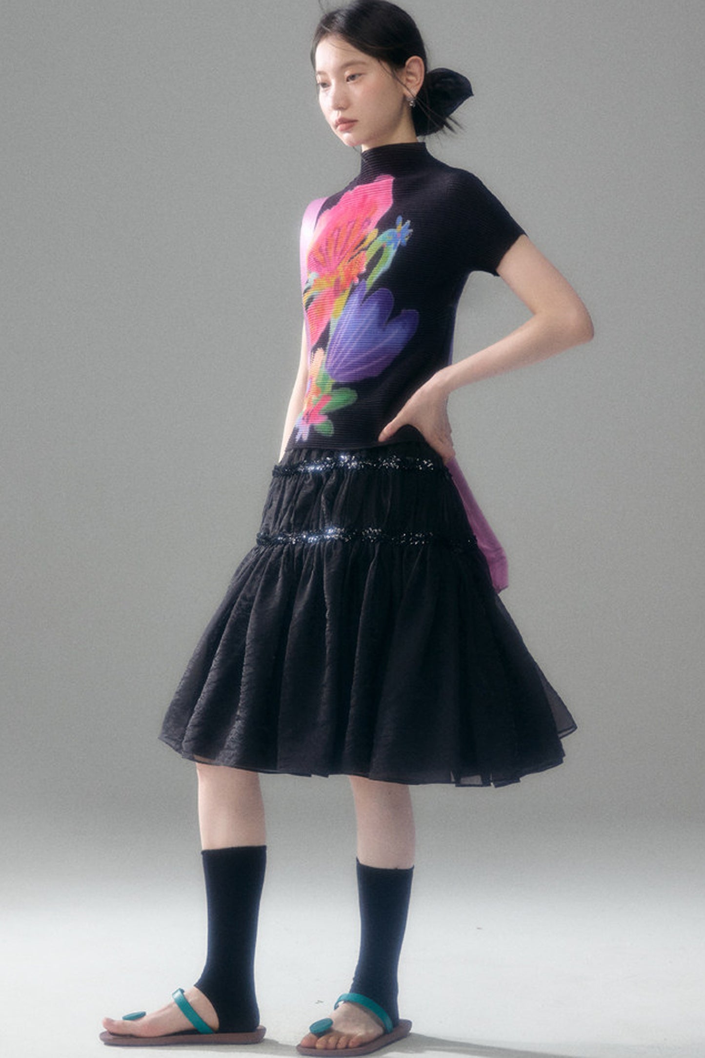 Pearlescent Mesh Sequin A-Line Skirt