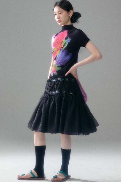 Pearlescent Mesh Sequin A-Line Skirt