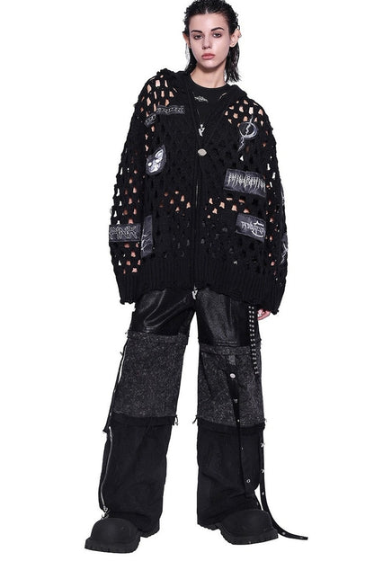Stacked Patchwork Studded Belt Jeans