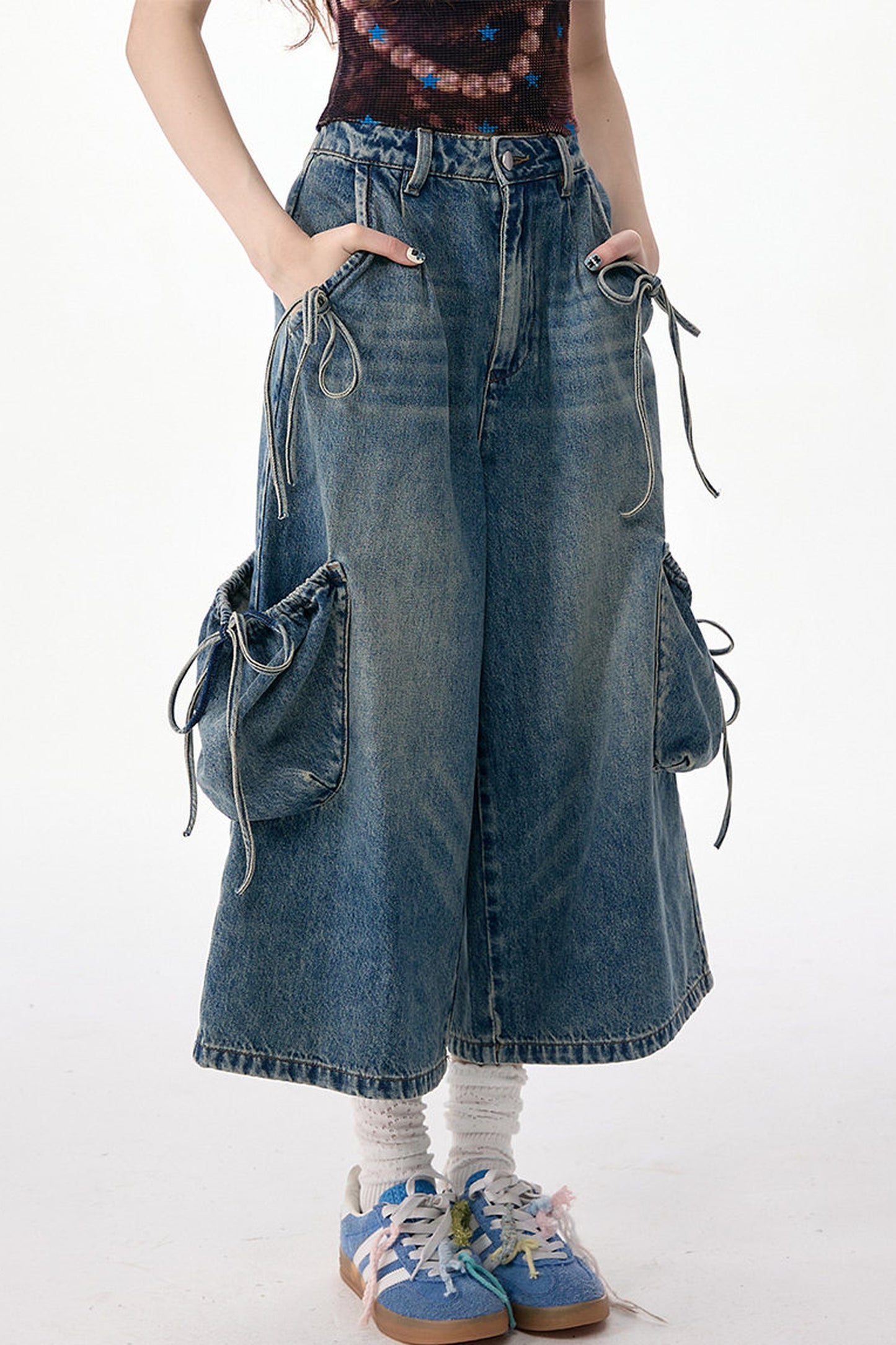 Cargo-Jeans mit weitem Bein
