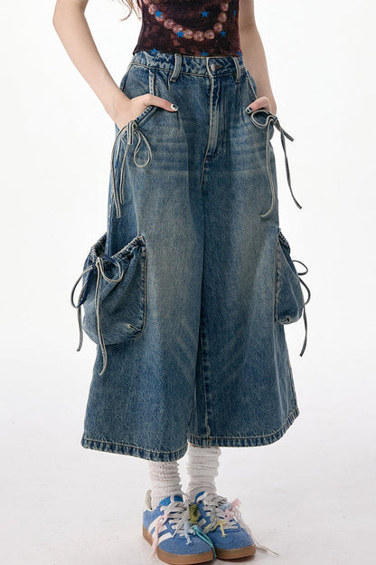 Cargo-Jeans mit weitem Bein
