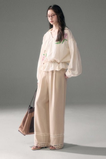 Bird And Rose Print Tencel Cotton Top