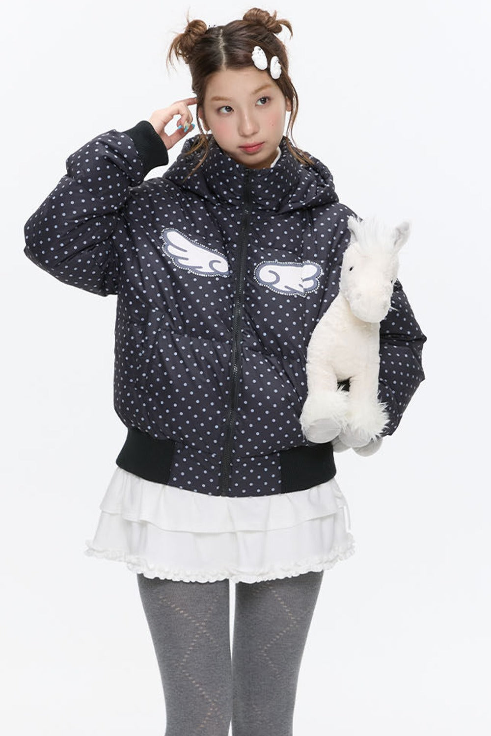Hooded Polka Dot Down Jacket