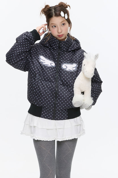 Hooded Polka Dot Down Jacket
