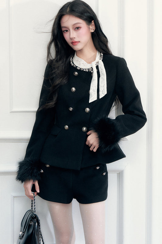 Double-Breasted Woolen Coat and Pants Set-Up