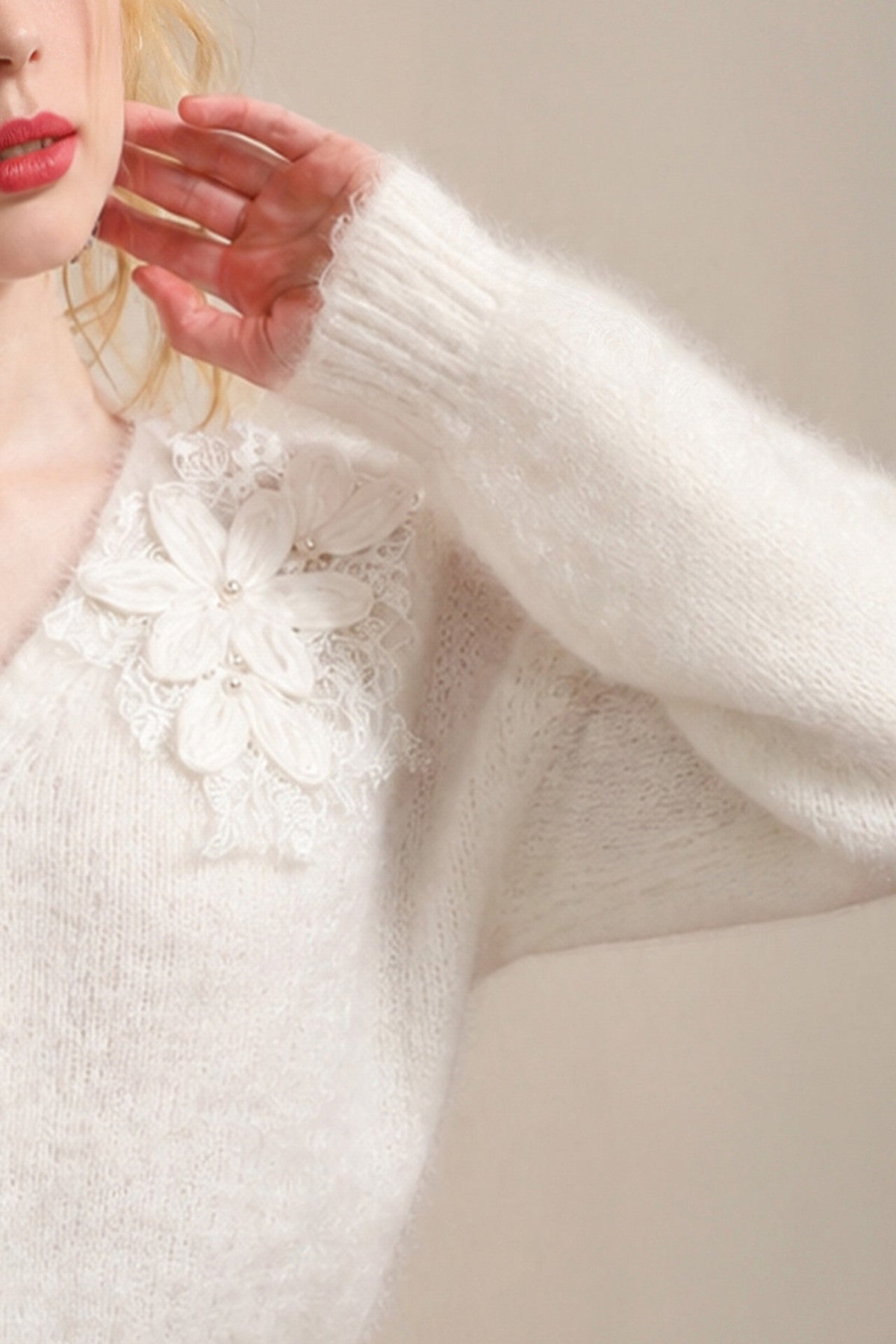 3D Floral Wool Knit Top